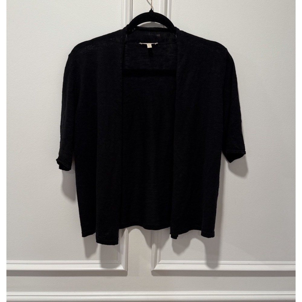 Eileen Fisher‎ Black Linen Cardigan Petite Size PS Short Sleeve Open Front